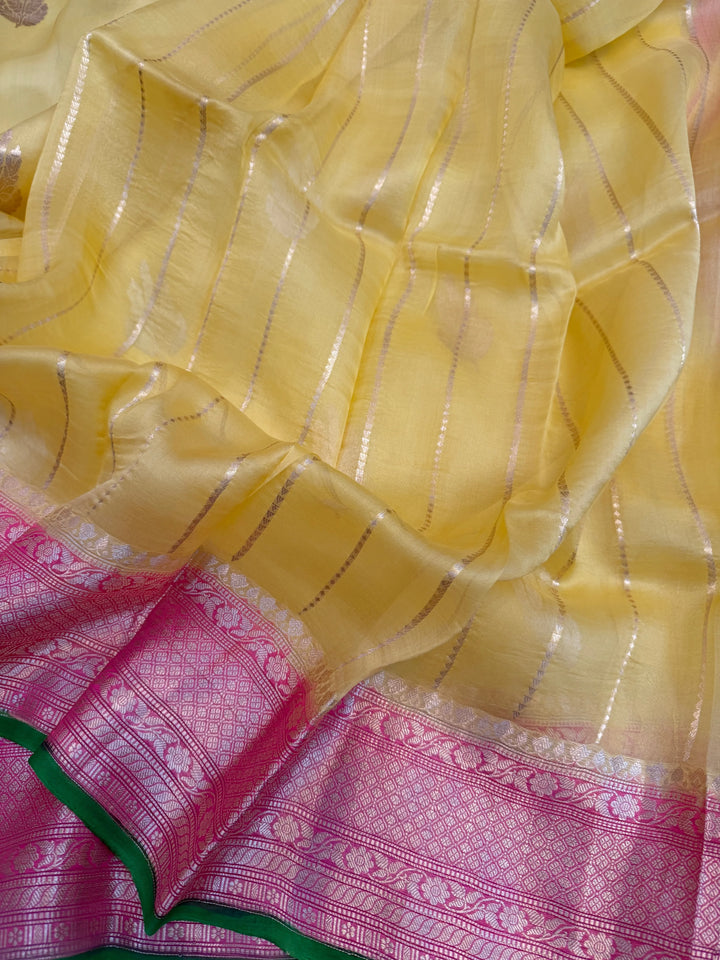 Yellow Banarasi Handloom Kora Silk Saree