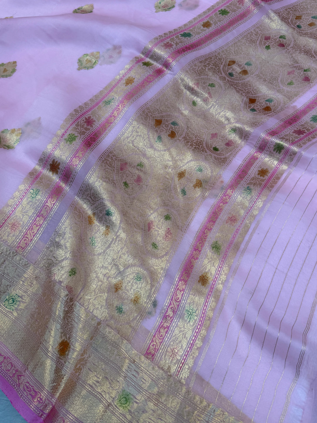 Baby Pink Pure Kora Silk Handloom Banarasi Saree