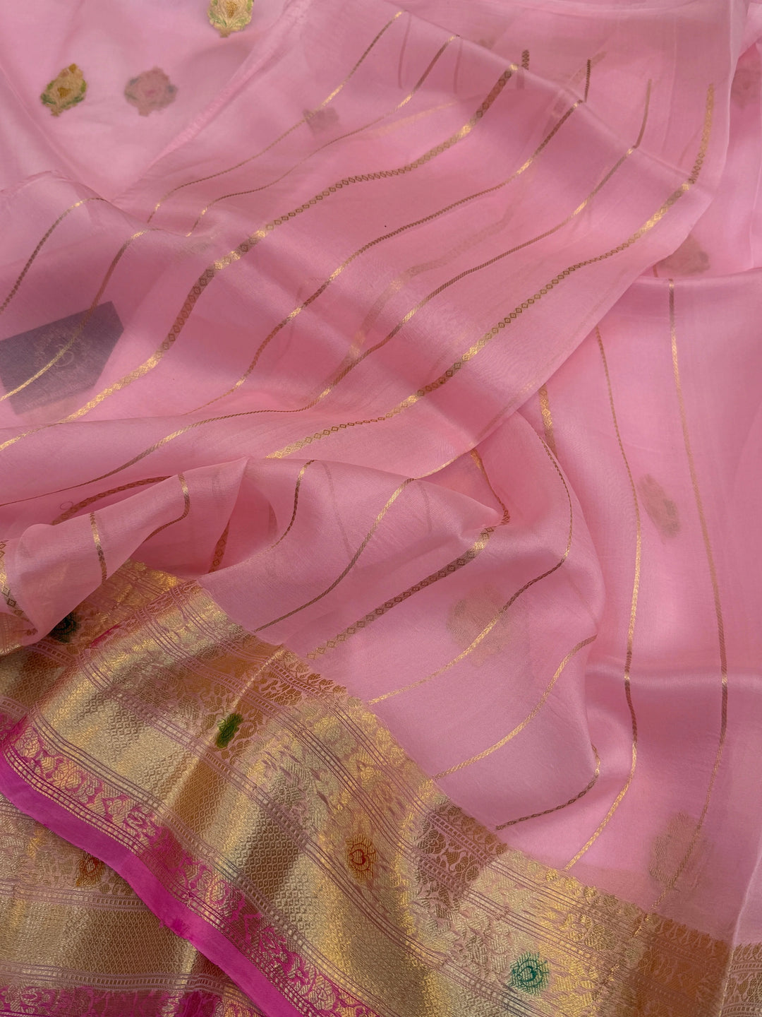 Baby Pink Pure Kora Silk Handloom Banarasi Saree