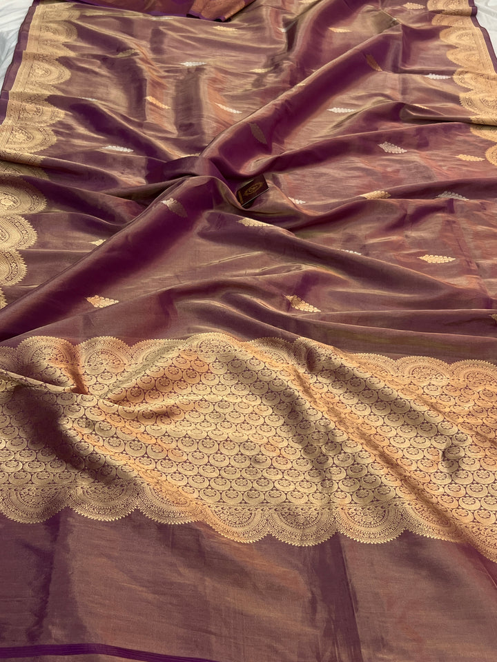 Magenta Purple Pure Tissue Silk Handloom Banarasi Saree