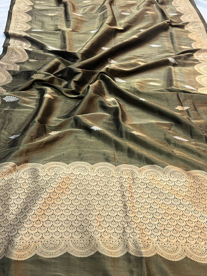 Mehendi Green Pure Tissue Silk Handloom Banarasi Saree
