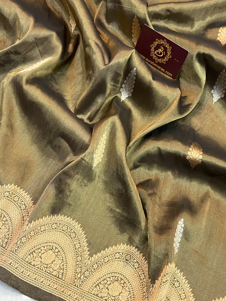 Mehendi Green Pure Tissue Silk Handloom Banarasi Saree