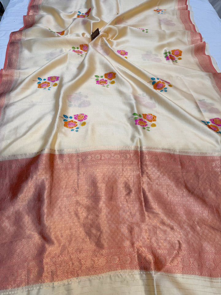 Beige Banarasi Handloom Silk Saree