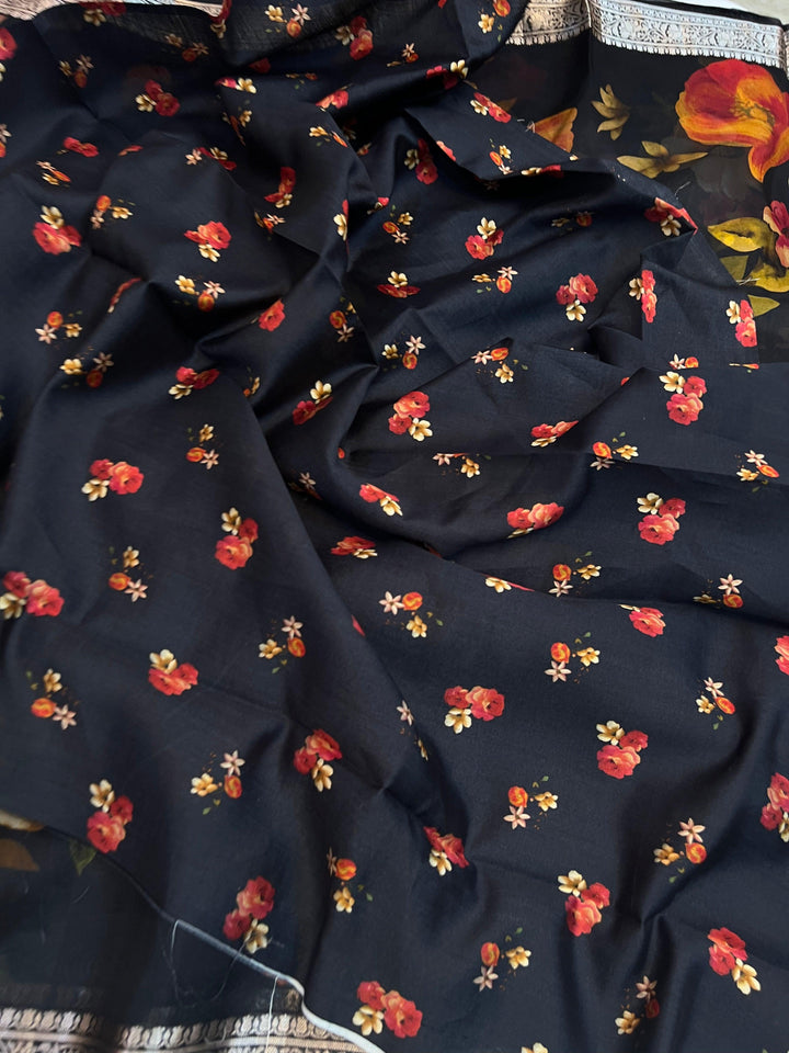 Matching Chiniya silk blouse piece with pure Banarasi handloom Kora silk saree