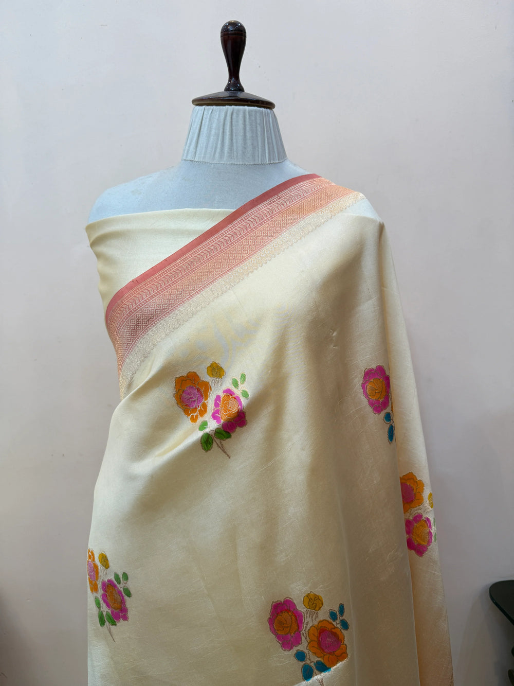 Beige Banarasi Handloom Silk Saree