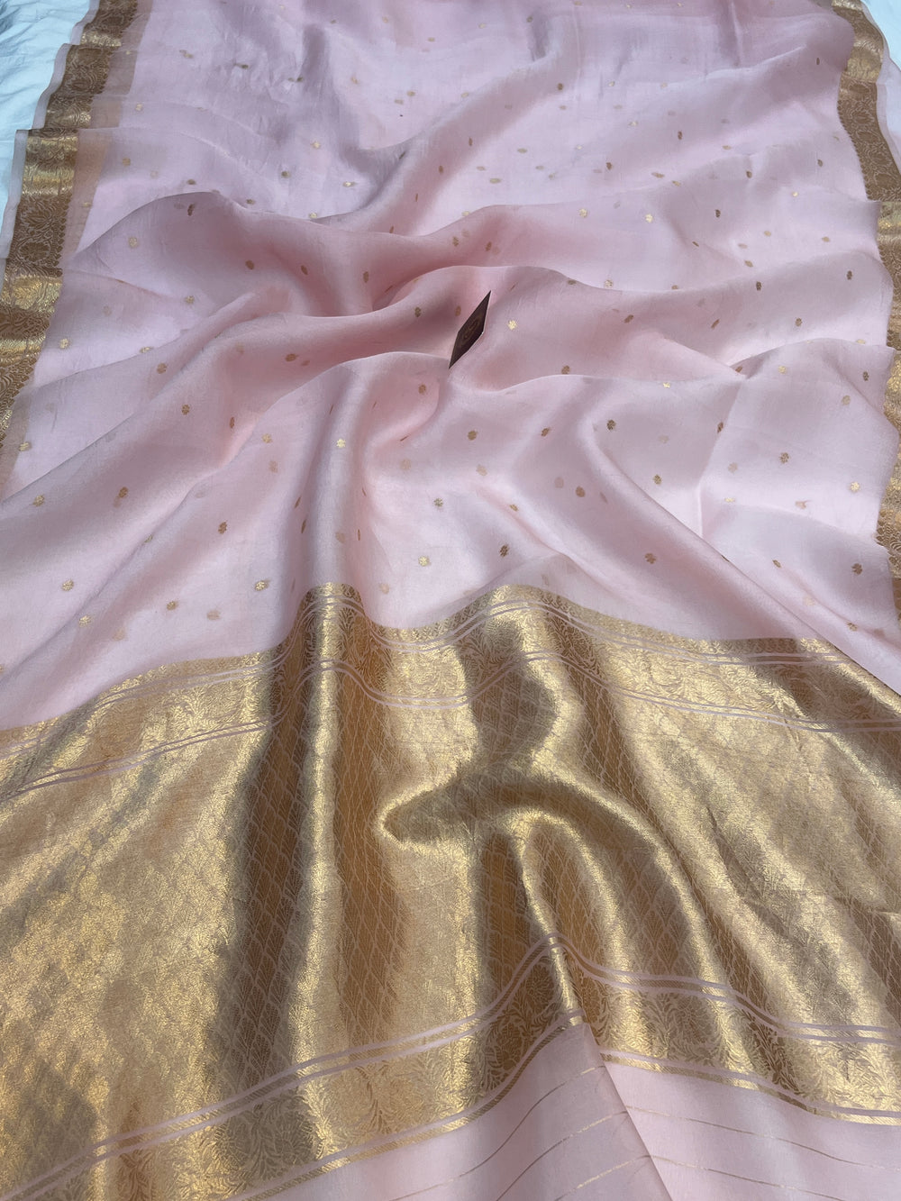 Baby Pink Pure Kora Silk Handloom Banarasi Saree