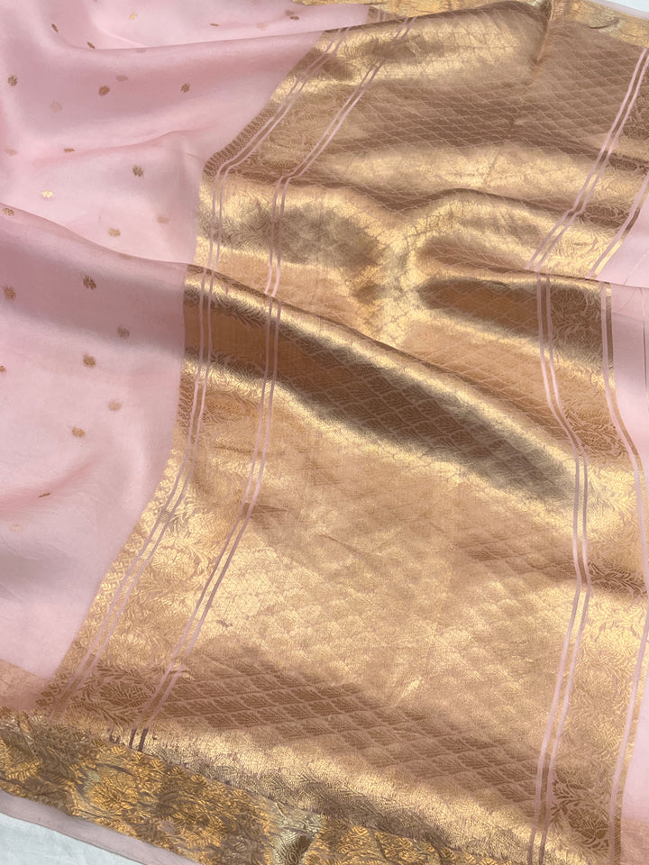 Baby Pink Pure Kora Silk Handloom Banarasi Saree