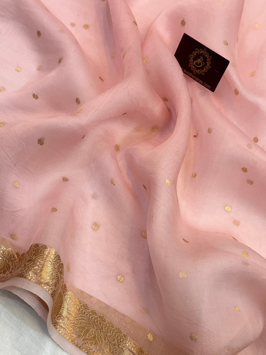 Baby Pink Pure Kora Silk Handloom Banarasi Saree