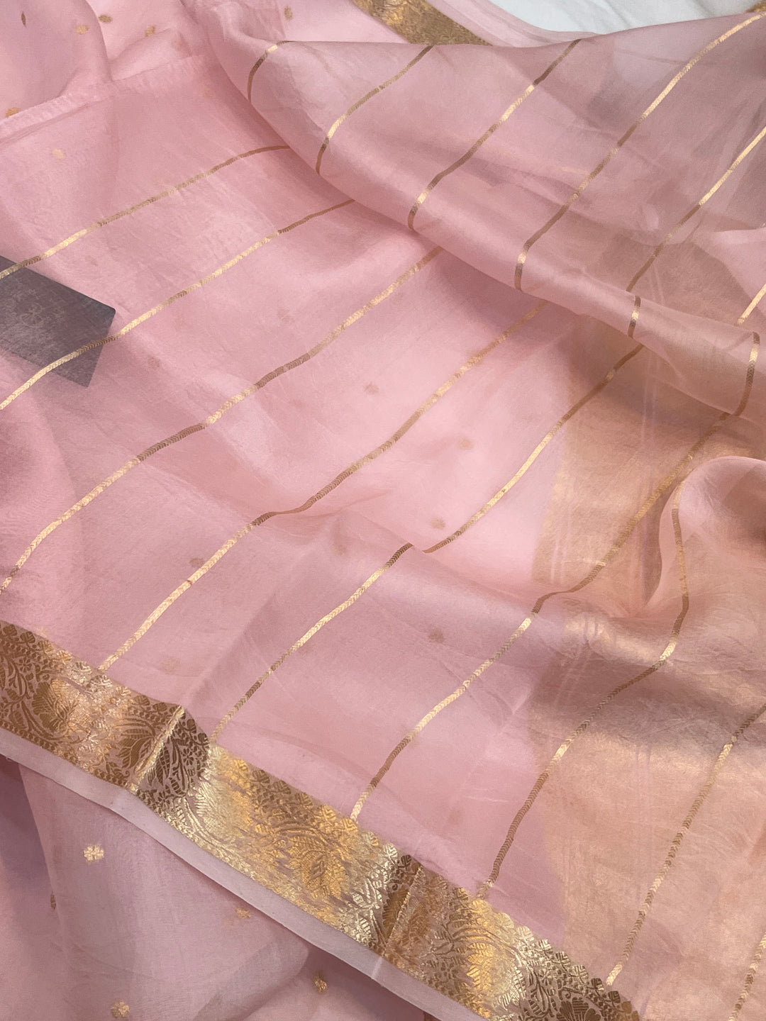 Baby Pink Pure Kora Silk Handloom Banarasi Saree