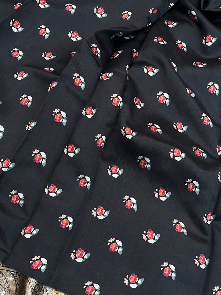 Matching Chiniya silk blouse piece with pure Banarasi handloom Kora silk saree