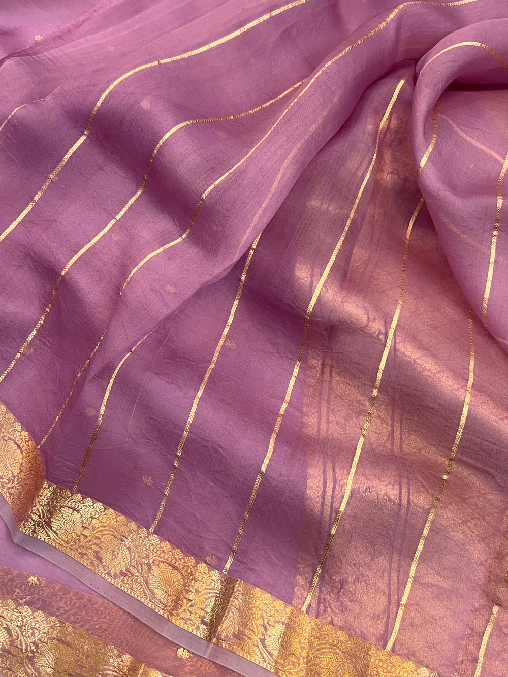 Lavender Pure Kora Silk Handloom Banarasi Saree