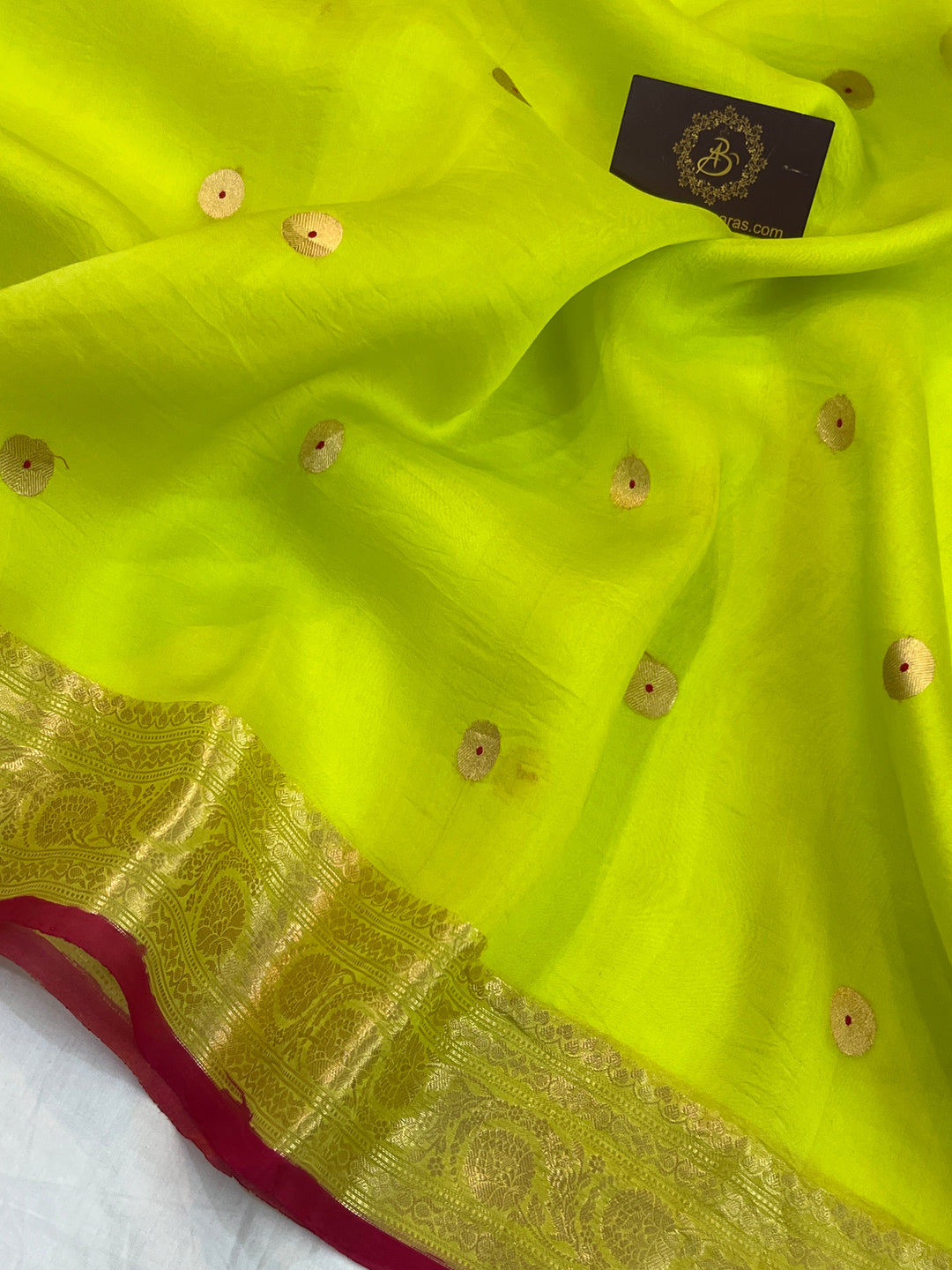 Lime Green Pure Kora Silk Handloom Banarasi Saree