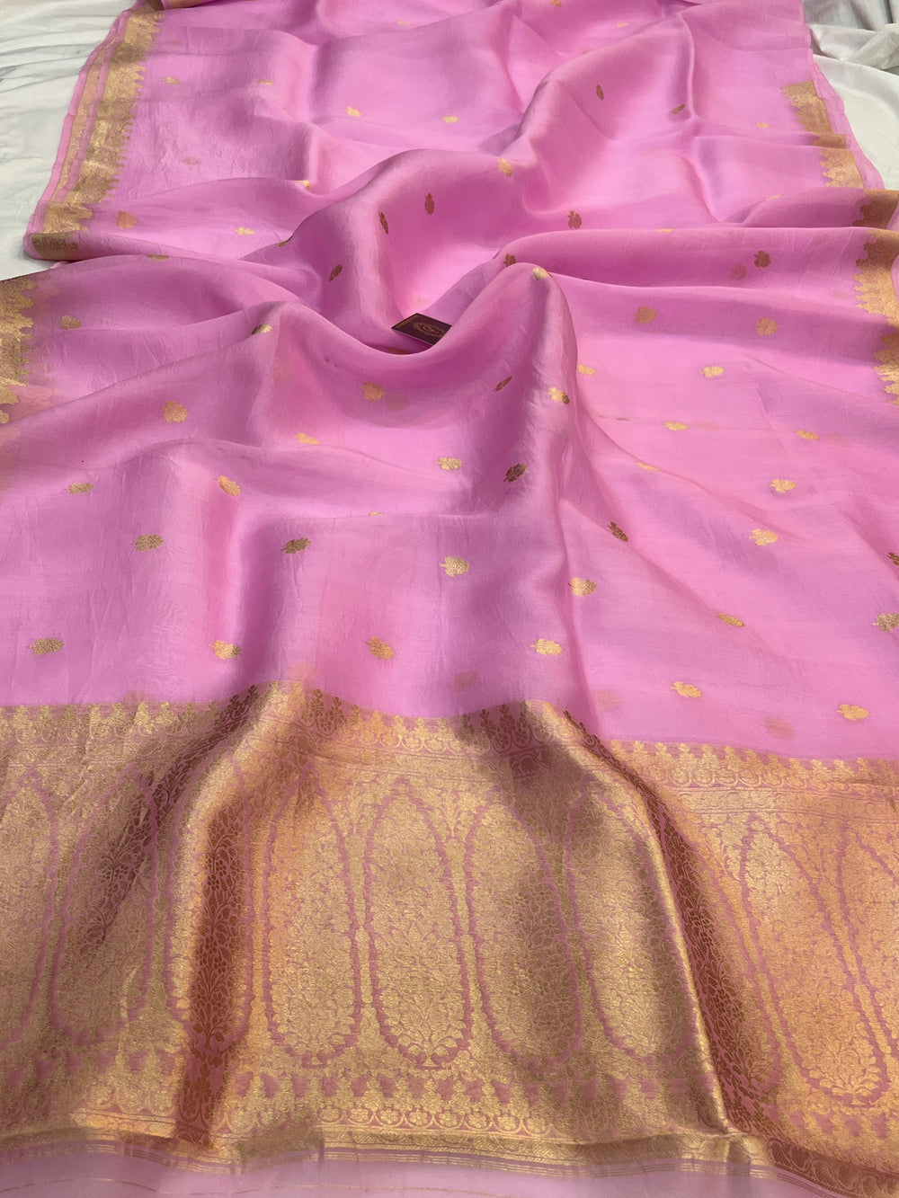 Pinkesh Lavender Banarasi Handloom Kora Silk Saree