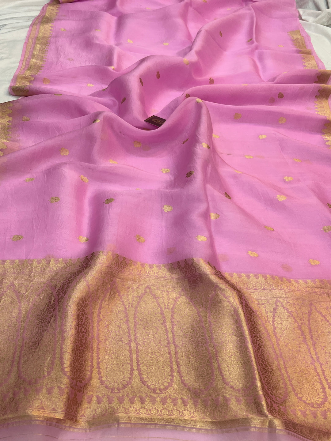 Pinkesh Lavender Banarasi Handloom Kora Silk Saree