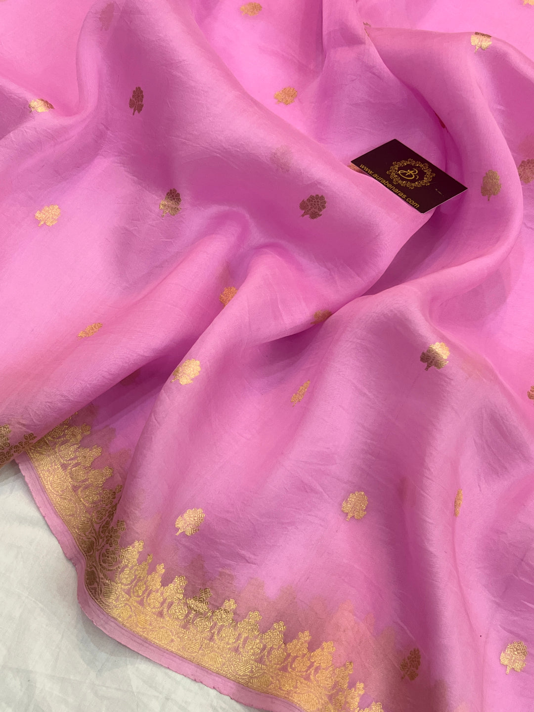 Pinkesh Lavender Banarasi Handloom Kora Silk Saree
