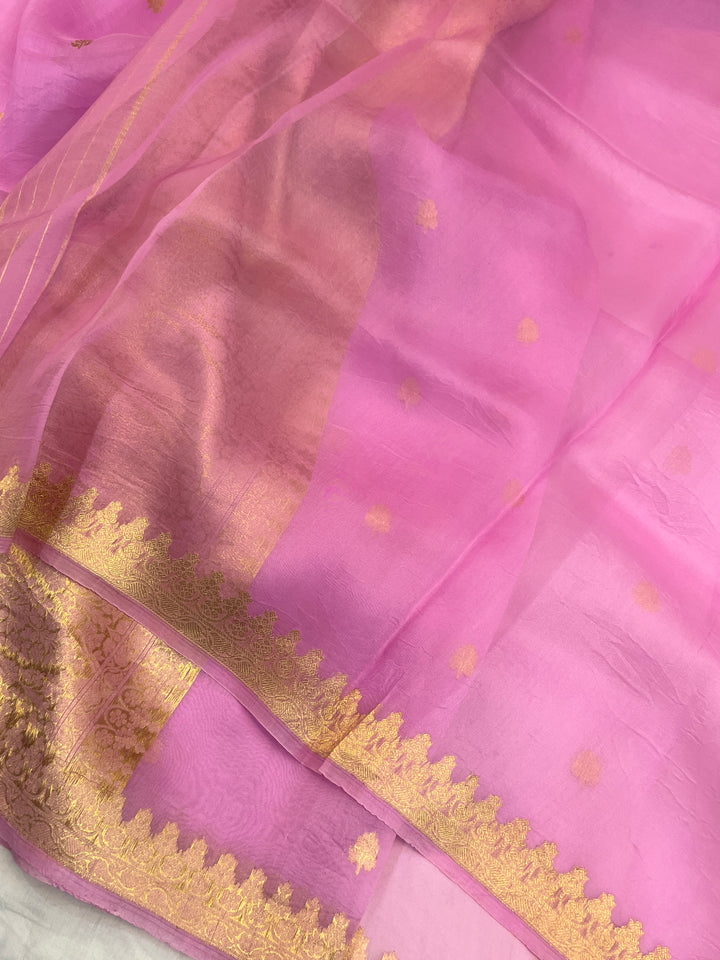 Pinkesh Lavender Banarasi Handloom Kora Silk Saree