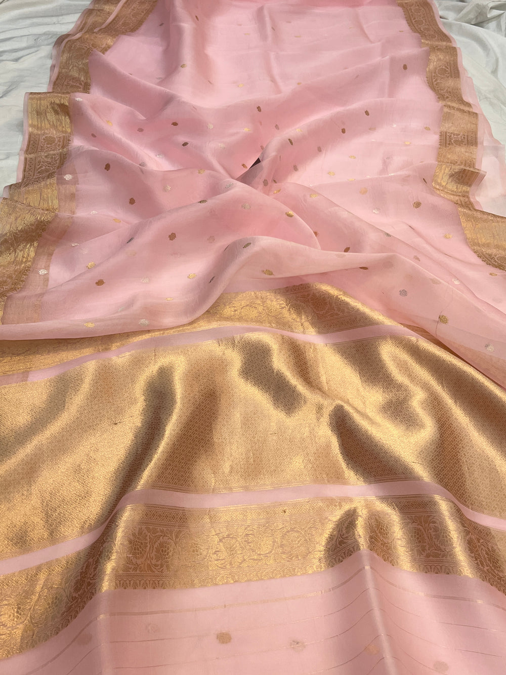 Baby Pink Pure Kora Silk Handloom Banarasi Saree