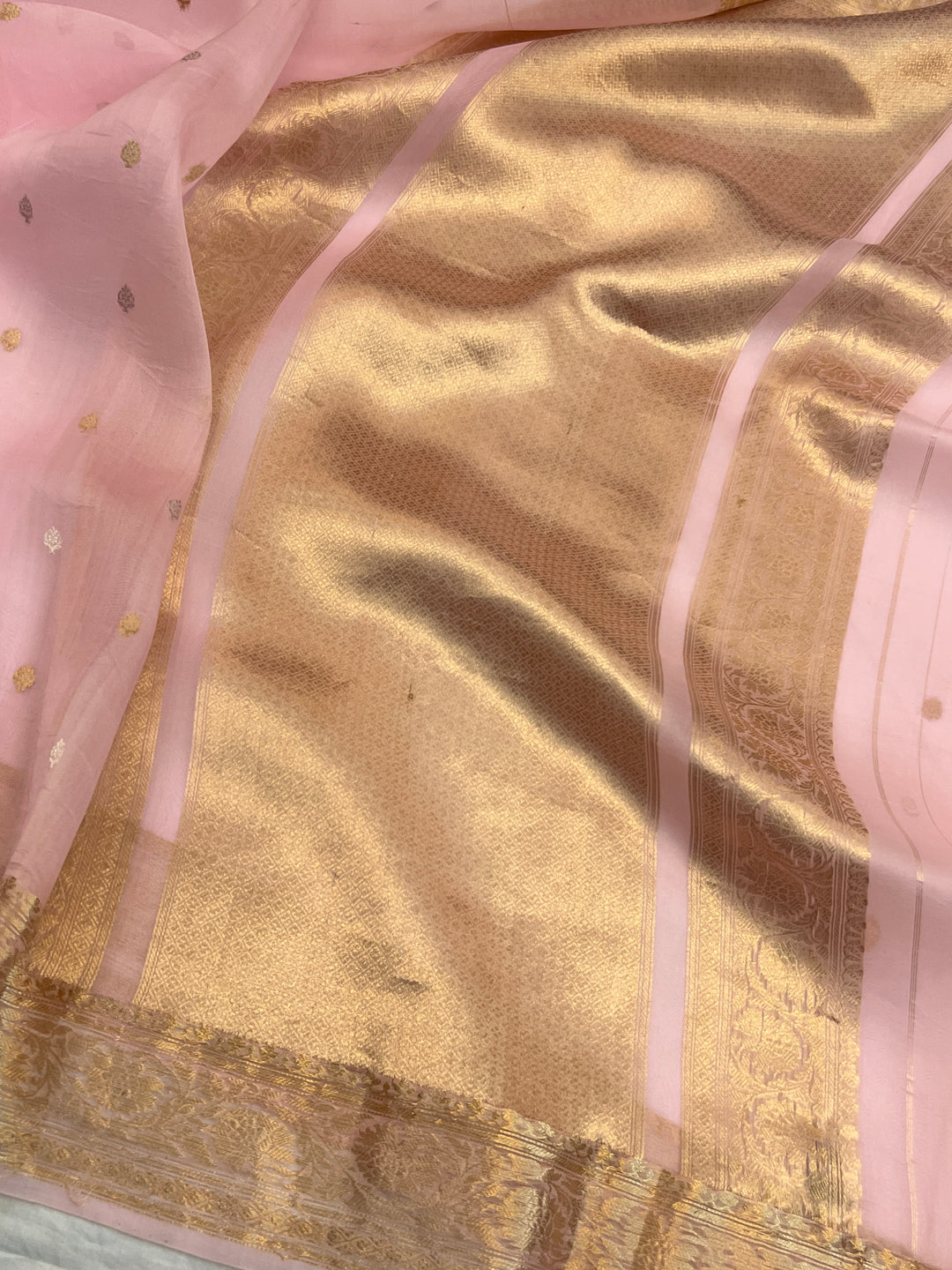 Baby Pink Pure Kora Silk Handloom Banarasi Saree