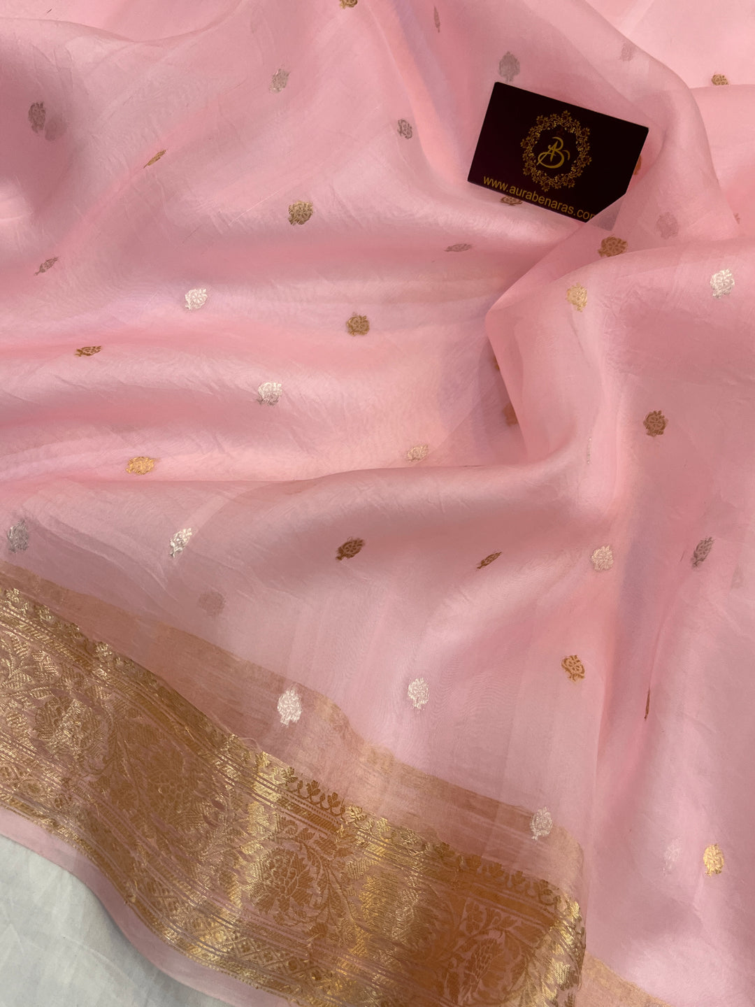 Baby Pink Pure Kora Silk Handloom Banarasi Saree