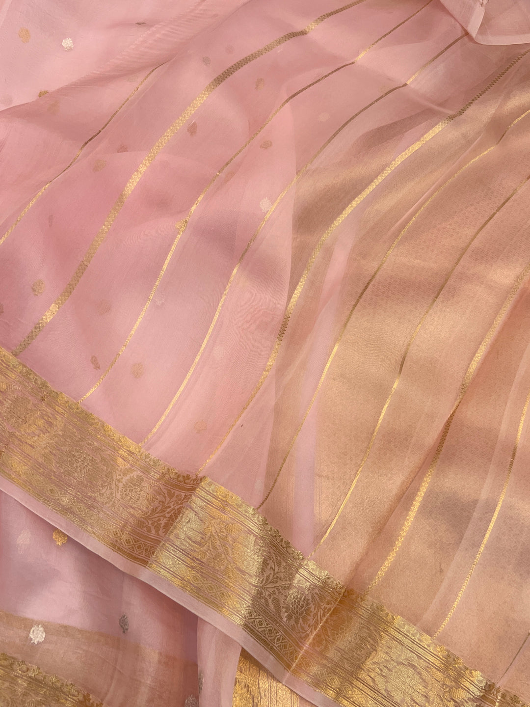Baby Pink Pure Kora Silk Handloom Banarasi Saree