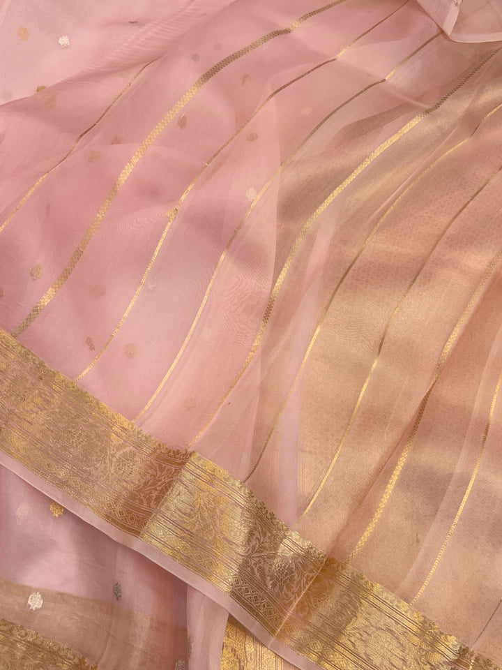 Baby Pink Pure Kora Silk Handloom Banarasi Saree