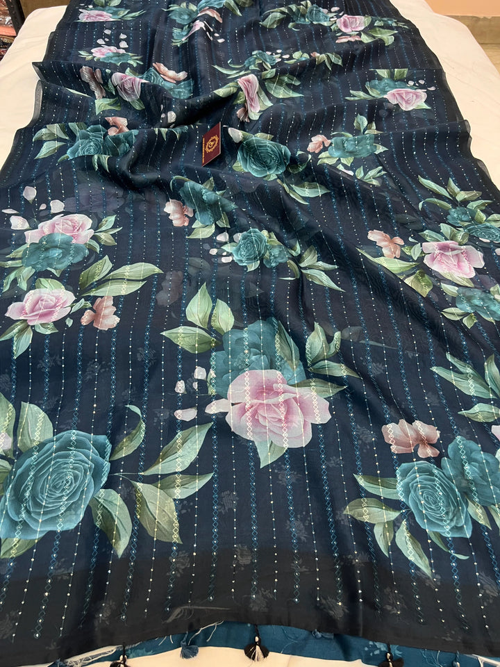 Black Pure Kora Silk Handloom Banarasi Saree