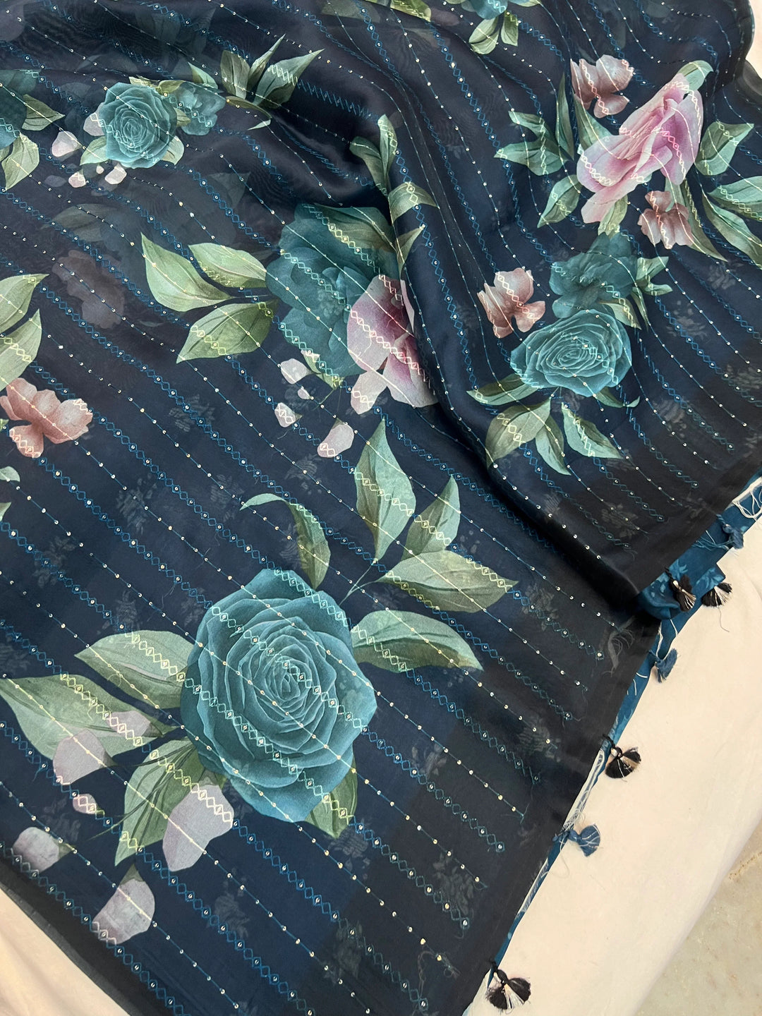 Black Pure Kora Silk Handloom Banarasi Saree