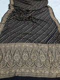 Black Banarasi Handloom Pure Georgette Silk Saree - Aura Benaras