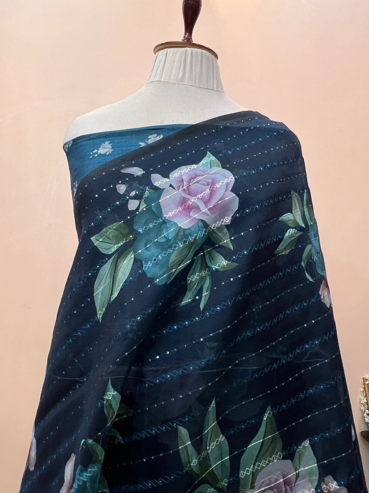 Black Pure Kora Silk Handloom Banarasi Saree