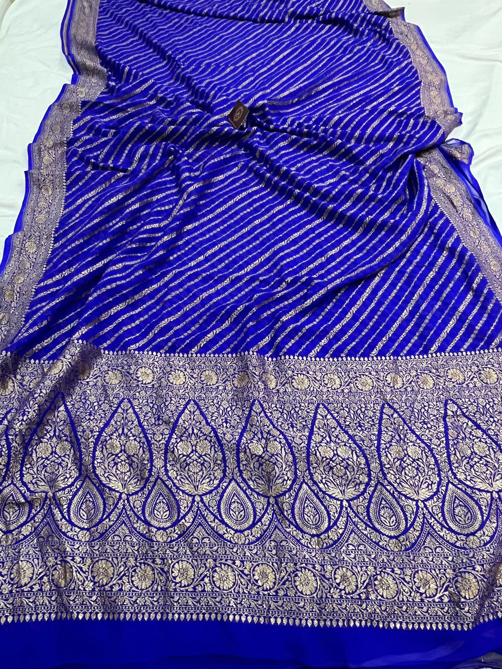 Royal Blue Banarasi Handloom Pure Georgette Silk Saree - Aura Benaras
