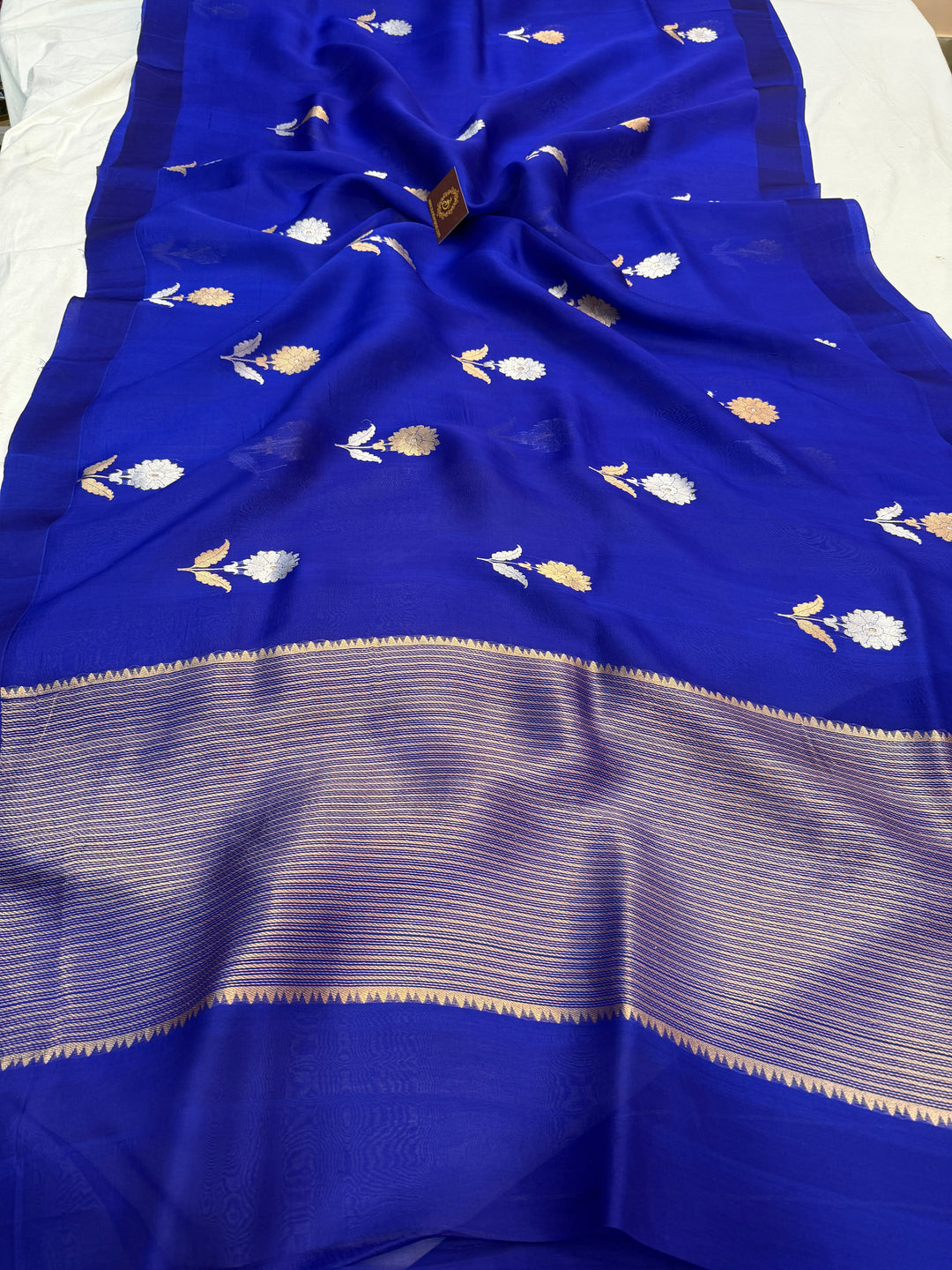 Royal Blue Pure Kora Silk Handloom Banarasi Saree