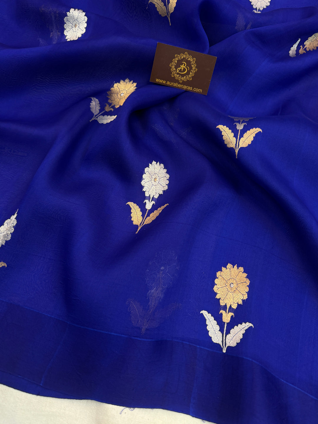 Royal Blue Pure Kora Silk Handloom Banarasi Saree