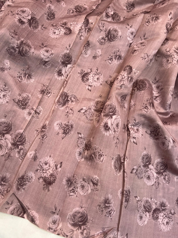 Mauve Banarasi Kora Silk Saree with Digital Print & Sequin Embroidery