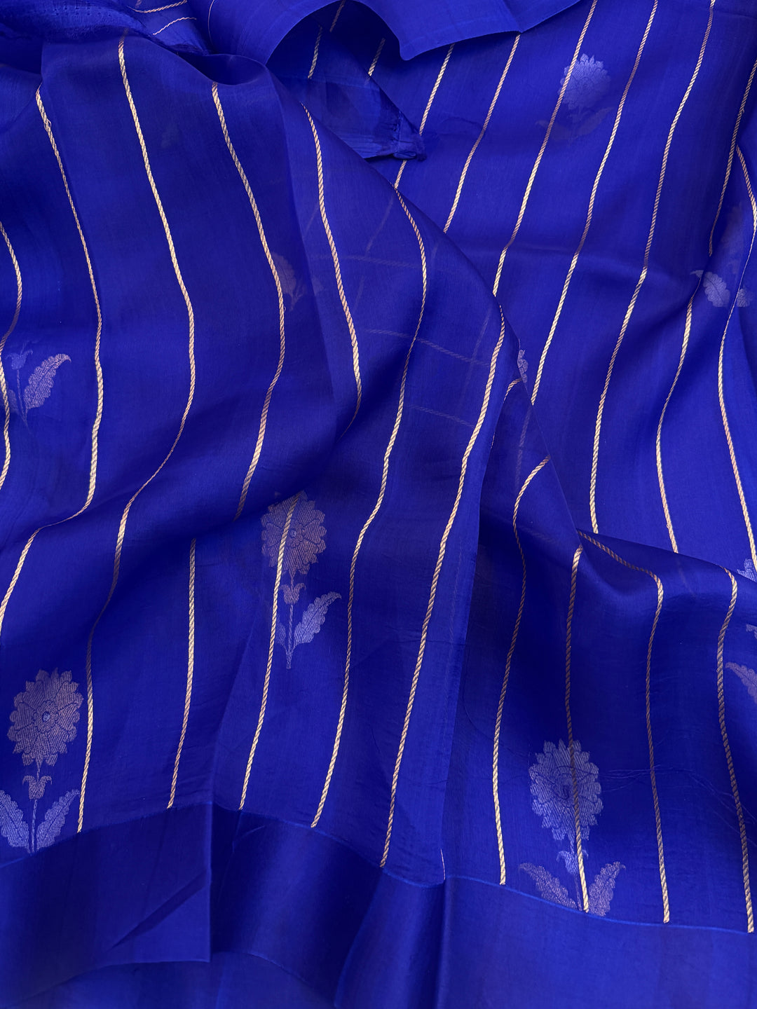 Royal Blue Pure Kora Silk Handloom Banarasi Saree