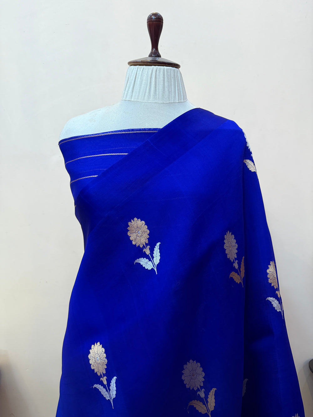 Royal Blue Pure Kora Silk Handloom Banarasi Saree