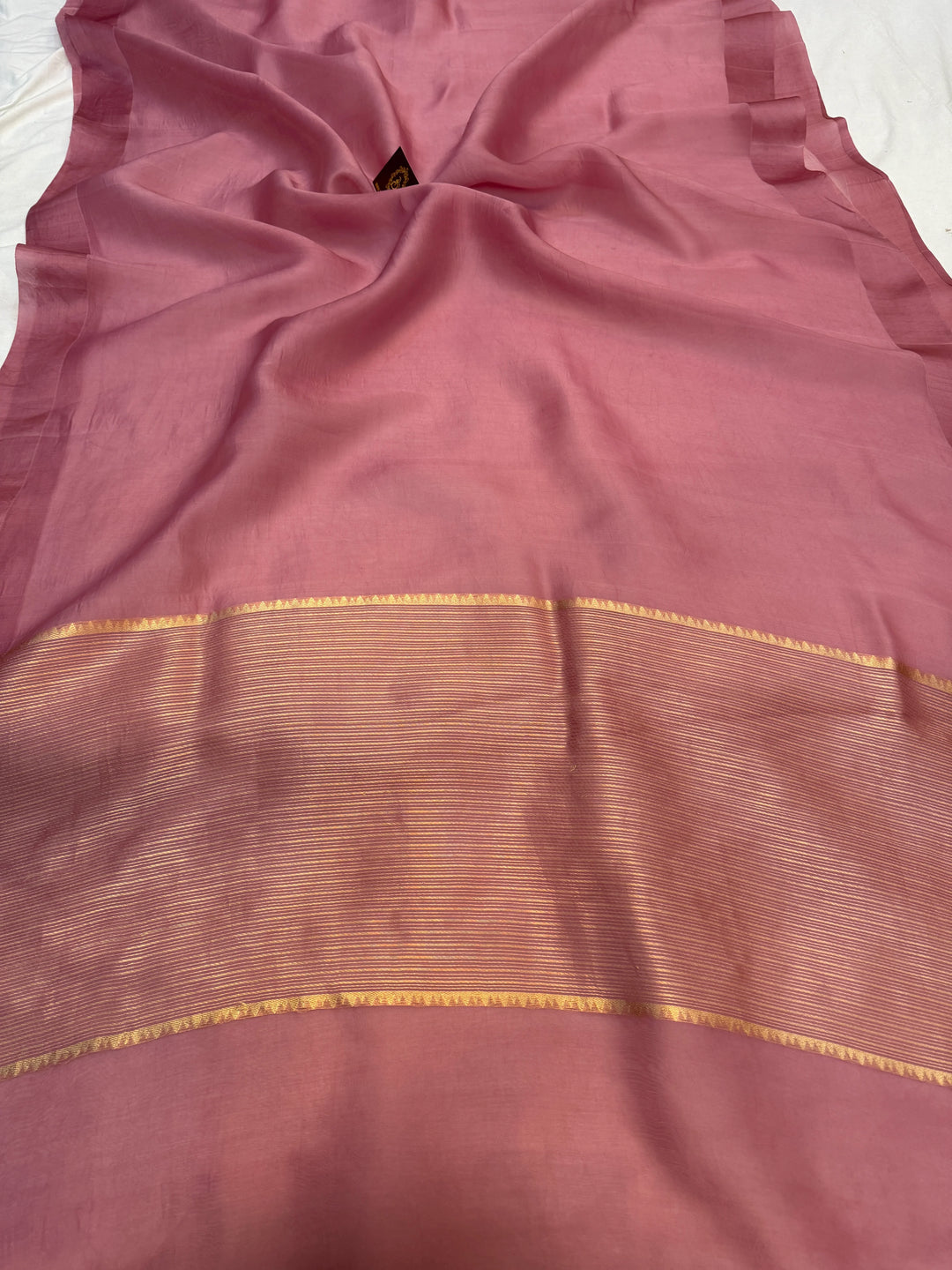 Onion Pink Pure Kora Silk Handloom Banarasi Saree