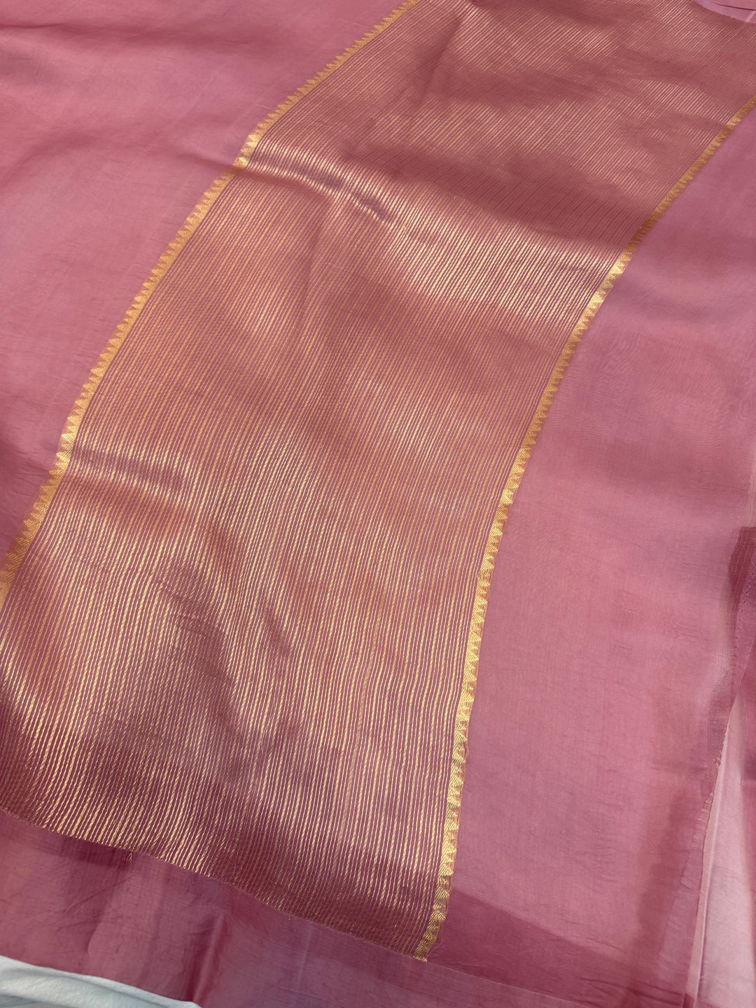 Onion Pink Pure Kora Silk Handloom Banarasi Saree