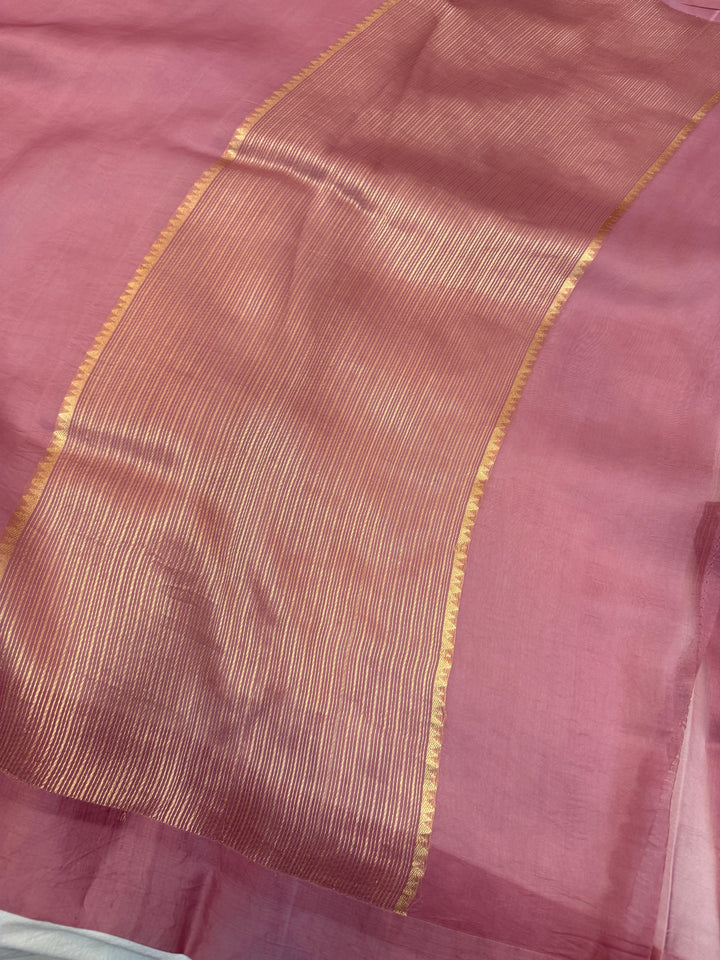 Onion Pink Pure Kora Silk Handloom Banarasi Saree