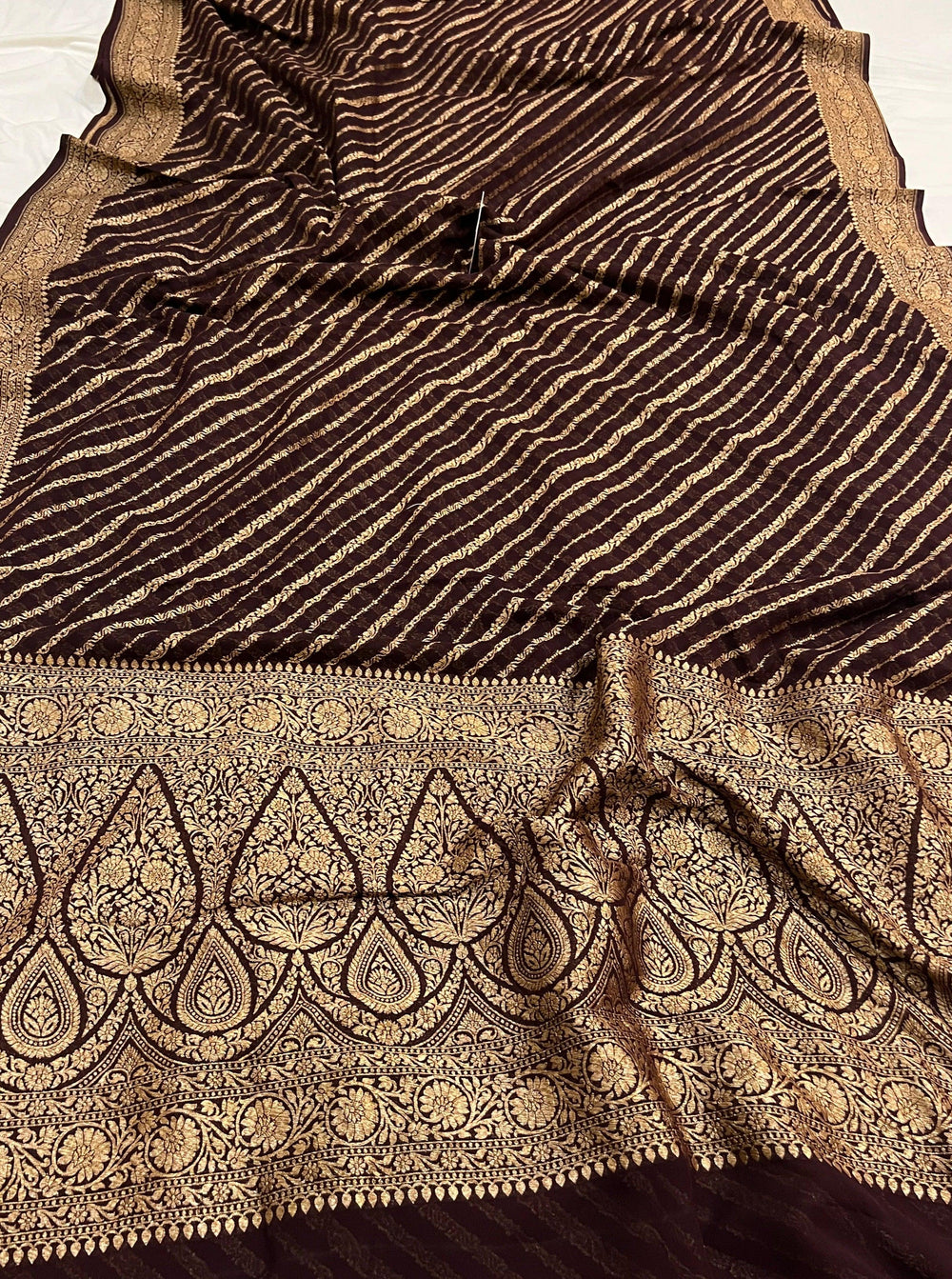 Brown Banarasi Handloom Pure Georgette Silk Saree - Aura Benaras