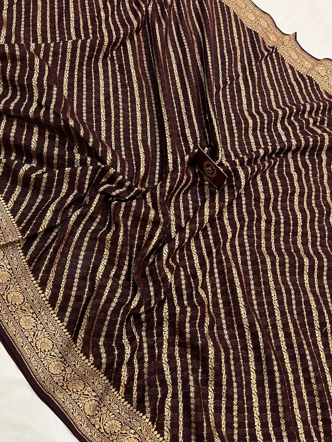 Brown Banarasi Handloom Pure Georgette Silk Saree - Aura Benaras