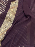 Brown Banarasi Handloom Pure Georgette Silk Saree - Aura Benaras