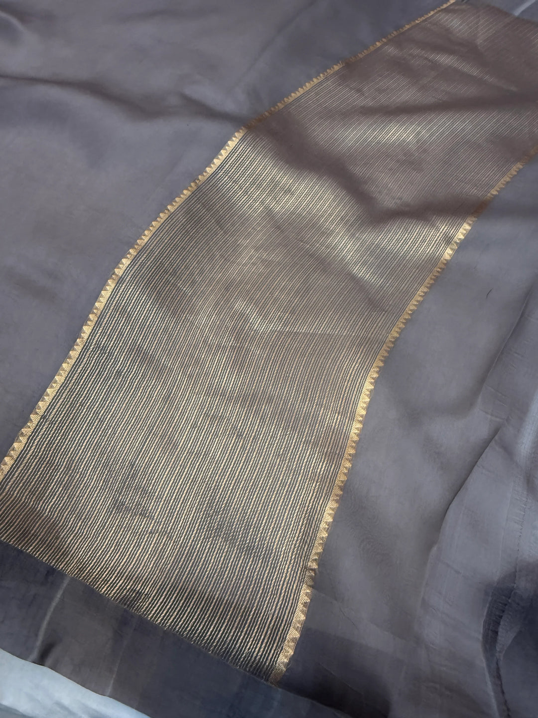 Grey Pure Kora Silk Handloom Banarasi Saree