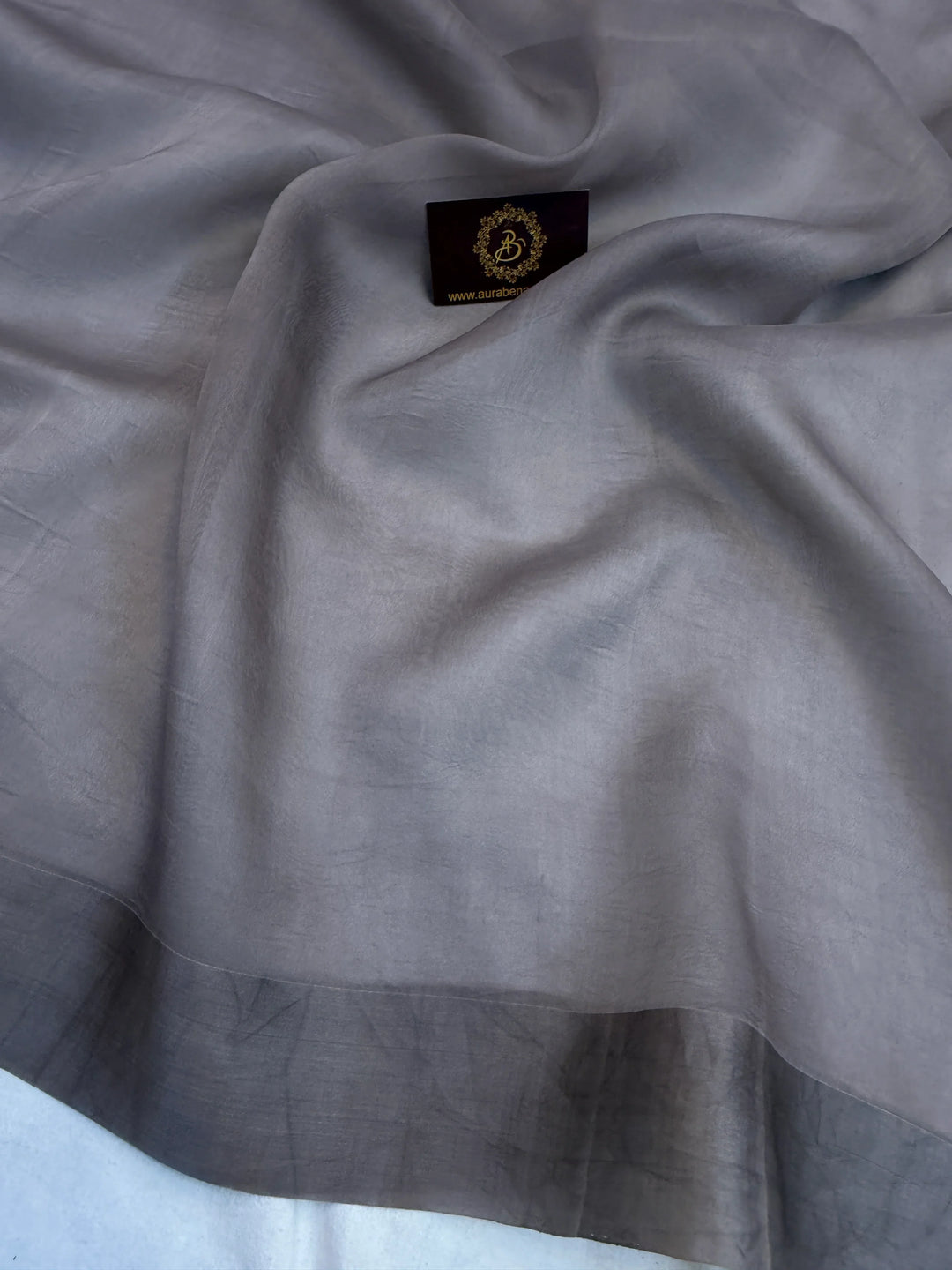 Grey Pure Kora Silk Handloom Banarasi Saree