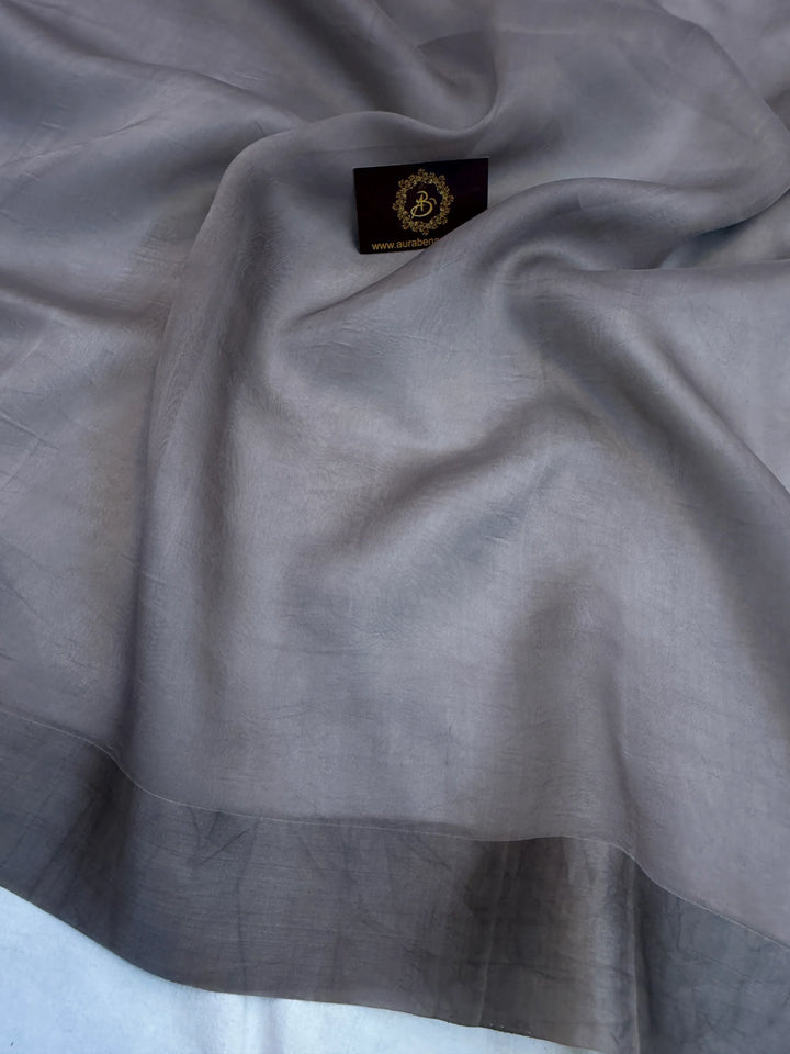 Grey Pure Kora Silk Handloom Banarasi Saree