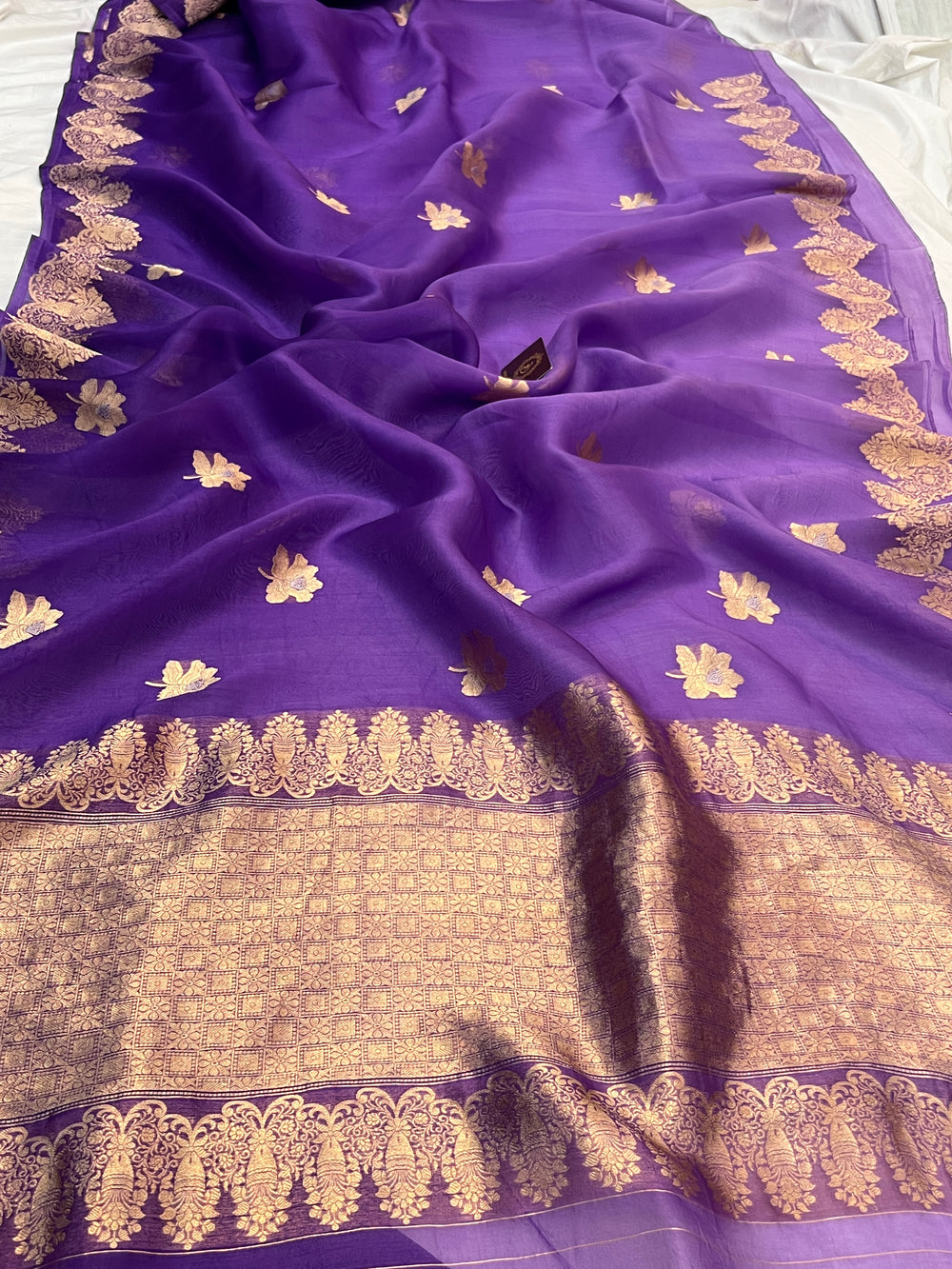Purple Shaded Pure Kora Silk Handloom Banarasi Saree