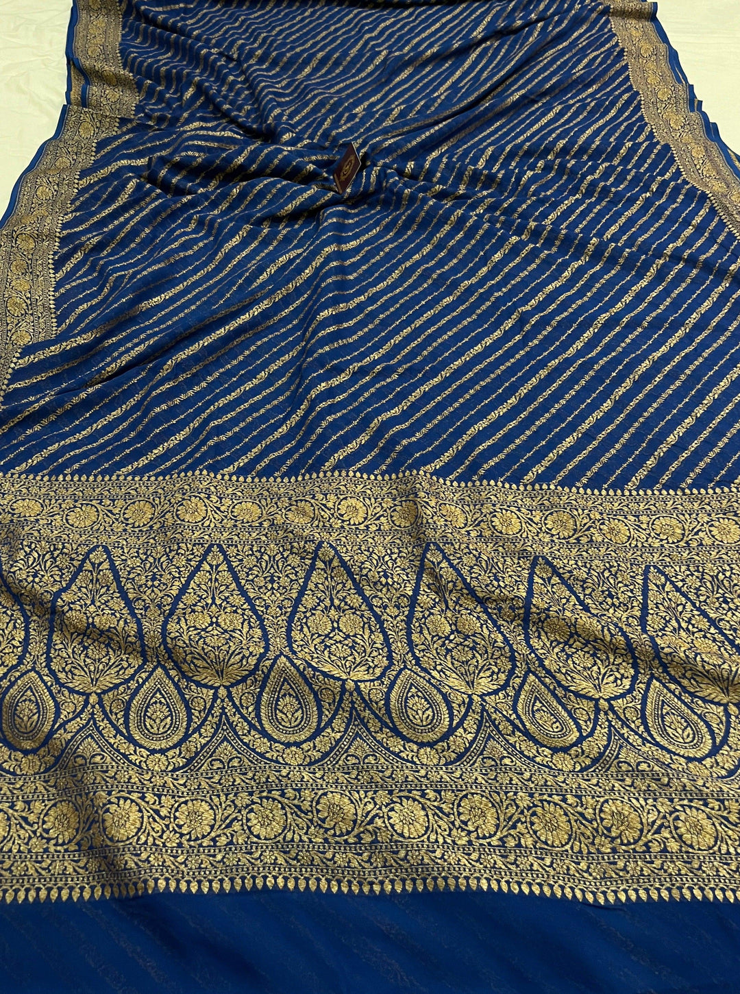 Teal Blue Banarasi Handloom Pure Georgette Silk Saree - Aura Benaras