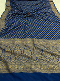 Teal Blue Banarasi Handloom Pure Georgette Silk Saree - Aura Benaras