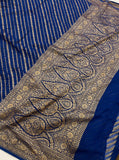 Teal Blue Banarasi Handloom Pure Georgette Silk Saree - Aura Benaras