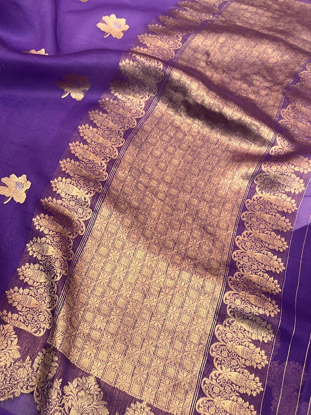 Purple Shaded Pure Kora Silk Handloom Banarasi Saree