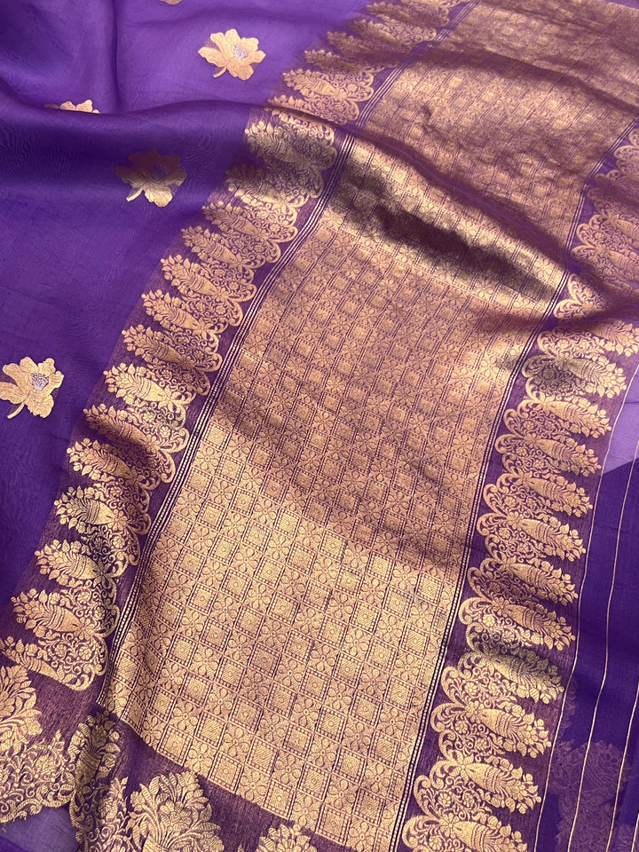 Purple Shaded Pure Kora Silk Handloom Banarasi Saree